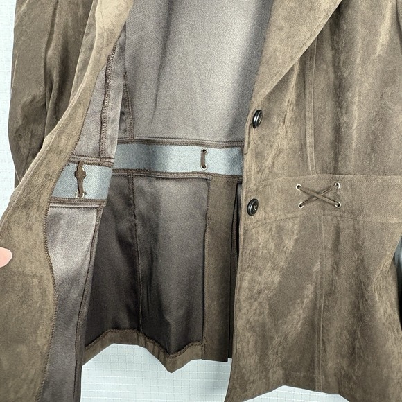Fashion Bug Y2K Chocolate Brown Faux Suede Jacket Womens Large Stretch Western - Picture 7 of 7